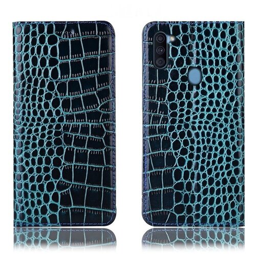 фото Чехол-книжка mypads premium для samsung galaxy a41 sm-a415f (2020) из качественной импортной натуральной кожи теленка с фактурной прошивкой рельефа кожи крокодила экзотический синий