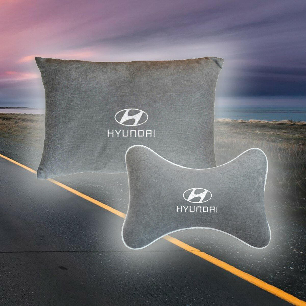 Комплект автомобильных подушек из велюра для Hyundai серая
