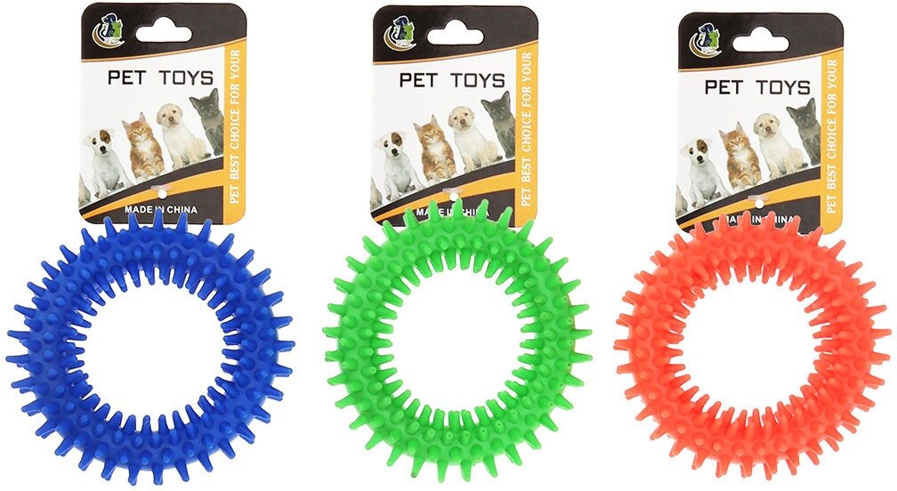 "Пэт тойс (Pet toys)" Игрушка для собаки "Кольцо с шипами" д10см h2,8см, резиновая, на картоне, цвета в ассортименте - фотография № 4