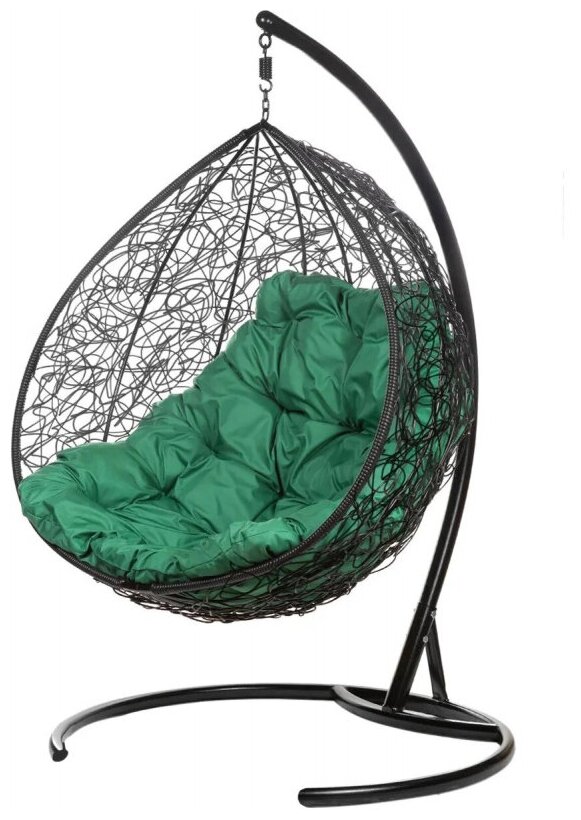 Двойное подвесное кресло Bigarden Gemini black, зеленая подушка - фотография № 1