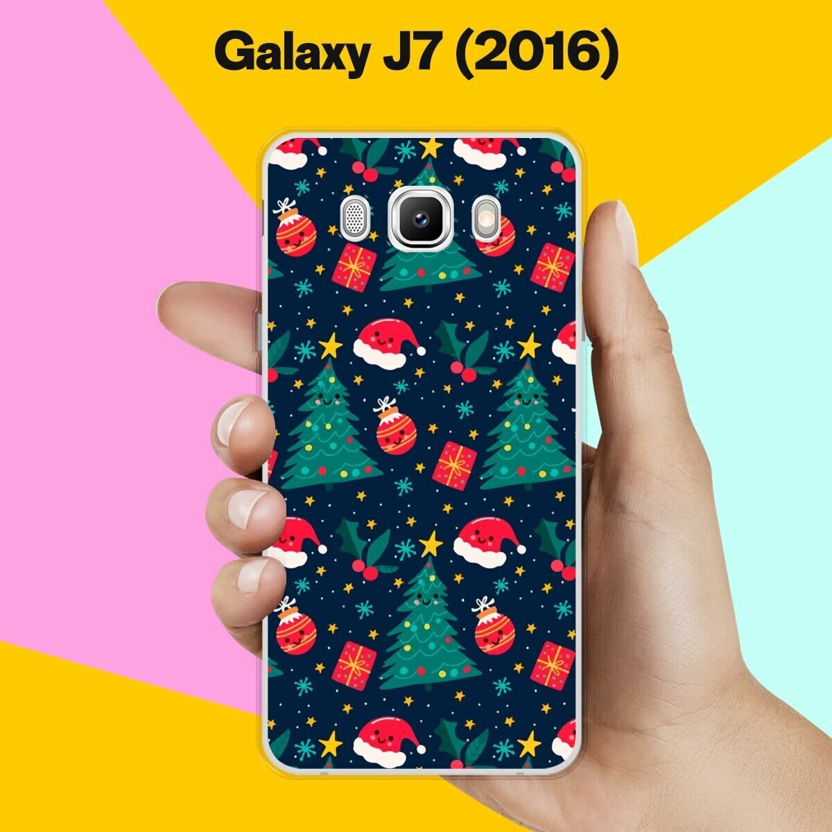 Силиконовый чехол на Samsung Galaxy J7 (2016) Узор новогодний / для Самсунг Галакси Джей 7 (2016)