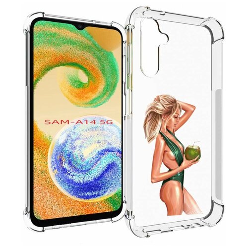 Чехол MyPads девушка-с-кокосом-в-зеленом-купальнике женский для Samsung Galaxy A14 4G/ 5G задняя-панель-накладка-бампер