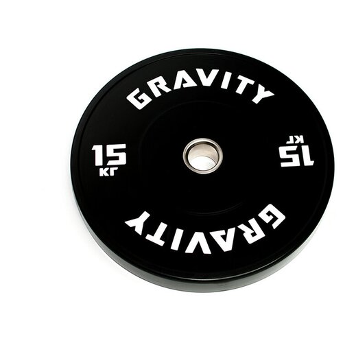 фото Бамперный каучуковый диск gravity, черный, белый лого, 15кг