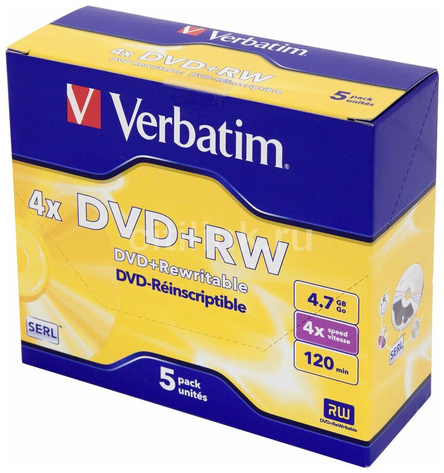 Оптический диск DVD+RW VERBATIM 4.7Гб 4x, 5шт, jewel case [43229]