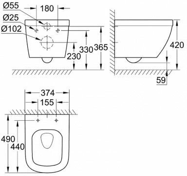 Унитаз Grohe Euro Ceramic подвесной, без сиденья (39206000)