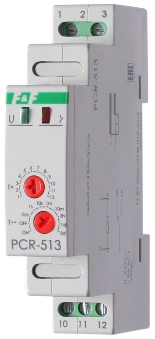 Реле времени PCR-513 (задержка вкл. 230В 8А 1перекл. IP20 монтаж на DIN-рейке) F&F EA02.001.003 ( 1шт. )