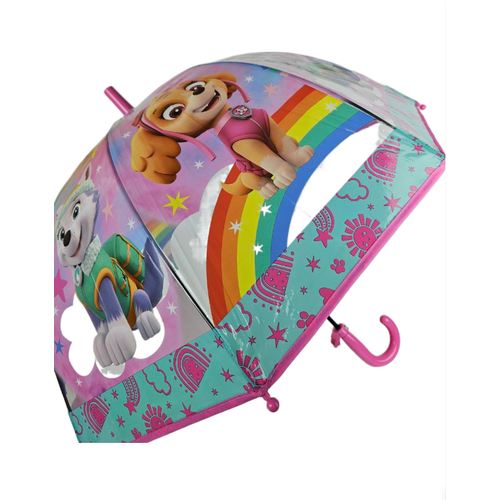 Зонт - трость прозрачный/ Детский зонтик от дождя GALAXY, полуавтомат, складной, арт. С-545, (щенячий патруль) розовый