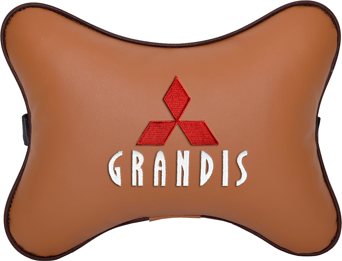 Подушка на подголовник экокожа Fox с логотипом автомобиля MITSUBISHI Grandis