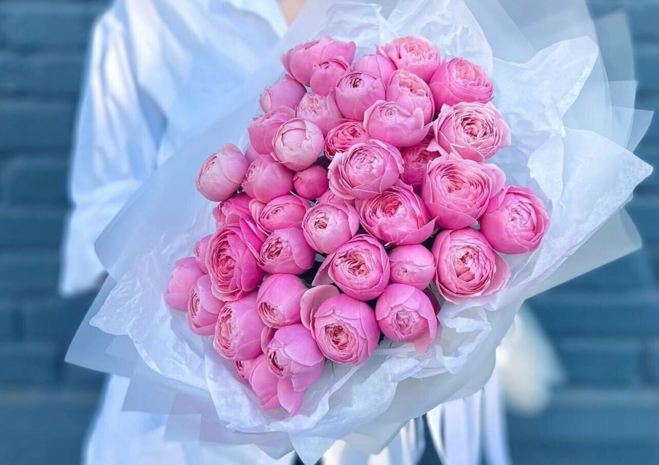 Букет Розы пионовидные "Silva Pink", красивый букет цветов, шикарный, премиум цветы, роза.