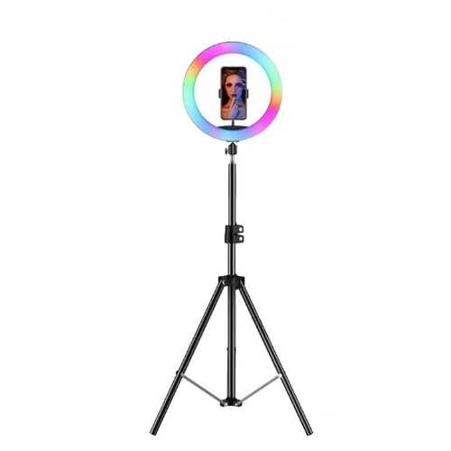 Цветная кольцевая лампа LED RGB 26 см держатель для телефона селфи кнопка Bluetooth и штатив 205см кольцевая селфи лампа led rgb 26 см настольная цветная с держателем для телефона и селфи bluetooth пультом