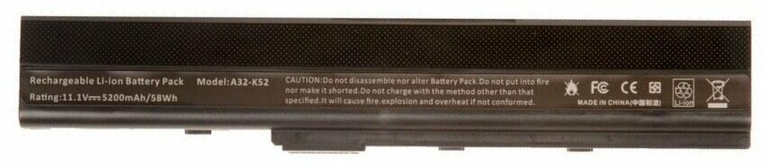 Battery / АКБ для ноутбука Asus A32-K52, 11,1V/5200 mAh, черный