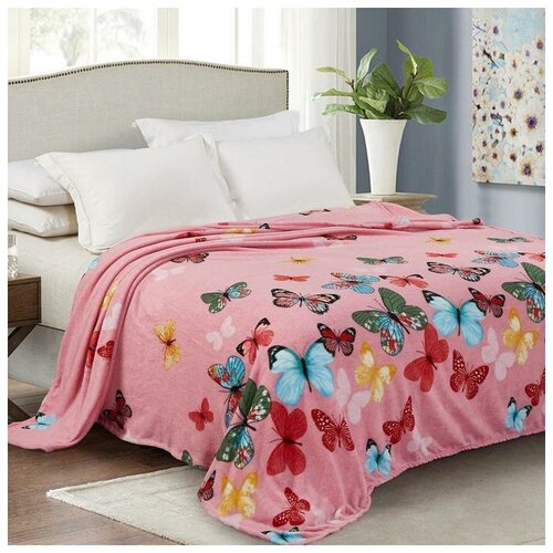 фото Плед 150х200см рис. бабочки на розовом, корал-флис 190г/м пэ100% 6948402 бояртекс