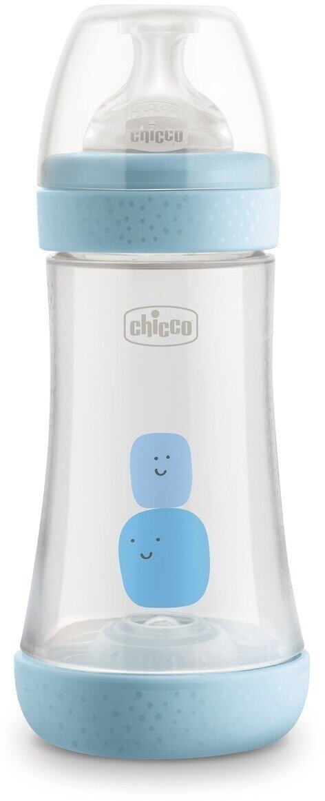 Бутылочка для кормления Chicco Perfect5 Boy 2мес.+, силиконовая соска средний поток, 240 мл, голубая, прозрачная, детская, антиколиковая, PP
