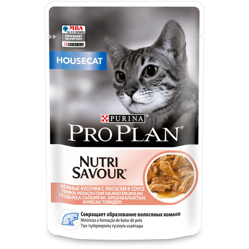 Влажный корм для кошек Pro Plan Nutri Savour для живущих дома, с лососем(кусочки в соусе) 85г x 19шт