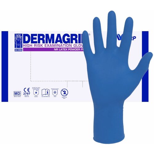 Перчатки медицинские смотровые латексные неопудренные повышенной прочности Dermagrip High Risk (25 пар, XL)