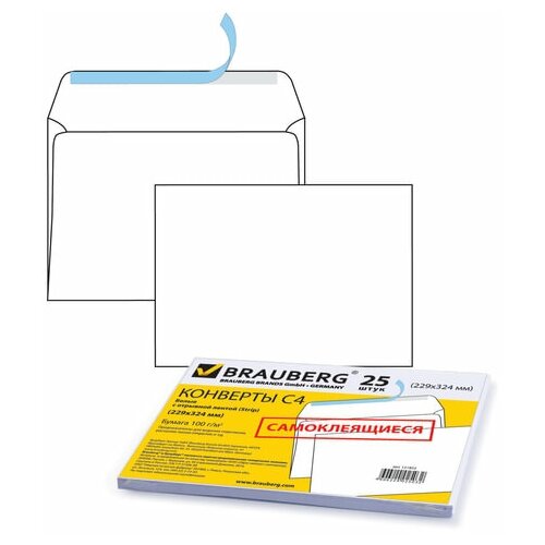 Конверт почтовый C4 Brauberg (229x324, 100г, стрип) белый, 125шт. (121852) способы сбора базы для email рассылок