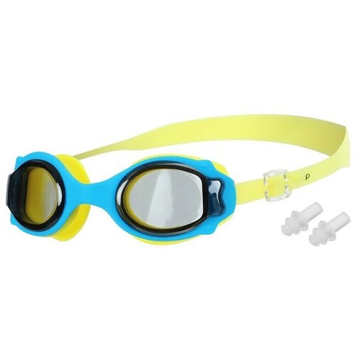 очки для плавания детские беруши цвет голубой с желтой оправой Очки для плавания ONLYTOP, детские + беруши, цвет желтый, с голубой оправой