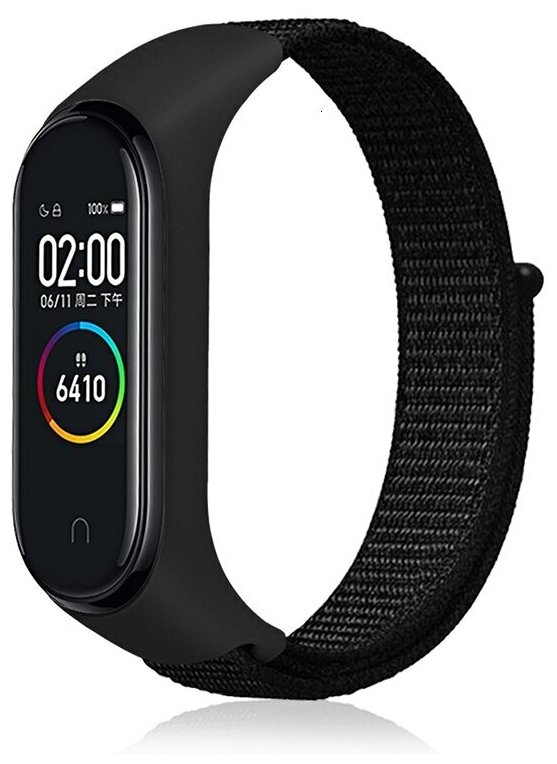 Ремешок нейлоновый для Xiaomi Mi Band 3/4/5/6/7 (11), черный, на липучке