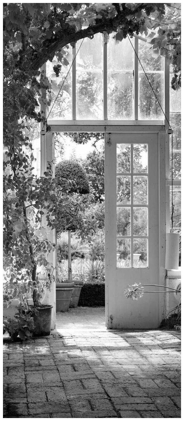 Самоклеящиеся фотообои "Летний сад", размер: 90x210 см, эффект: черно-белый, отраженный