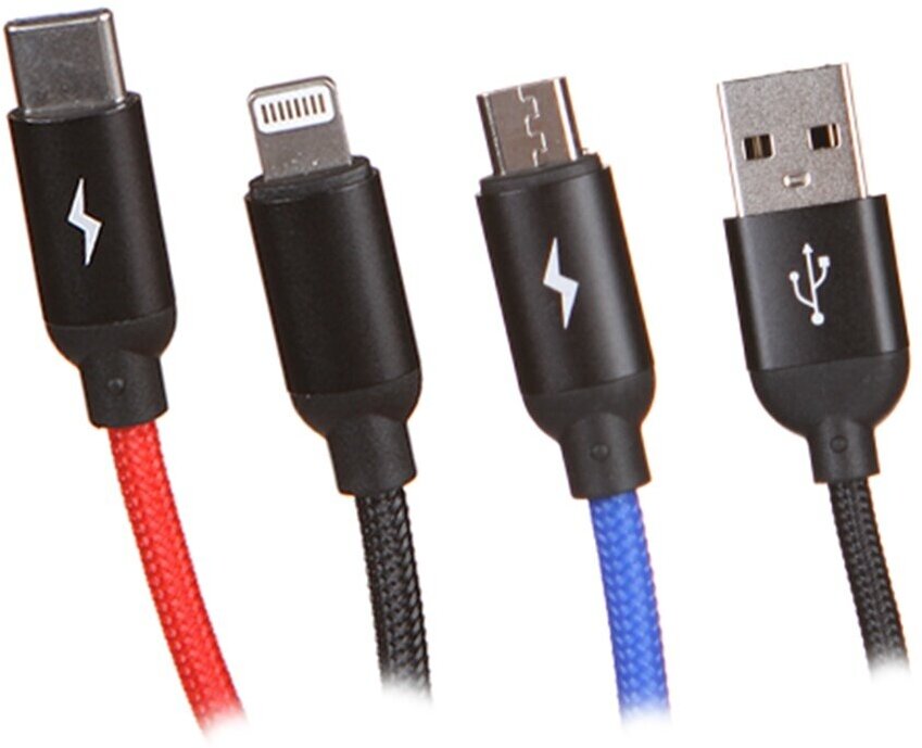 Аксессуар Baseus Three Primary Colors 3-in-1 Cable USB - Lightning / MicroUSB / Type-C 3.5A 30cm Black CAMLT-ASY01