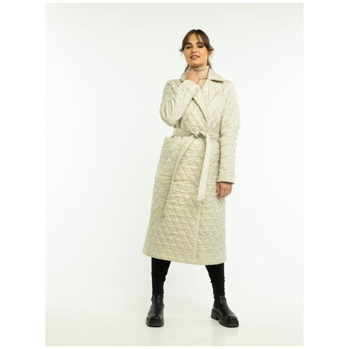 фото Пальто длинное женское осенее, весенее демисезонное 2023 стеганное приталеннное, полуприталенное на кнопках с поясом инита дюто