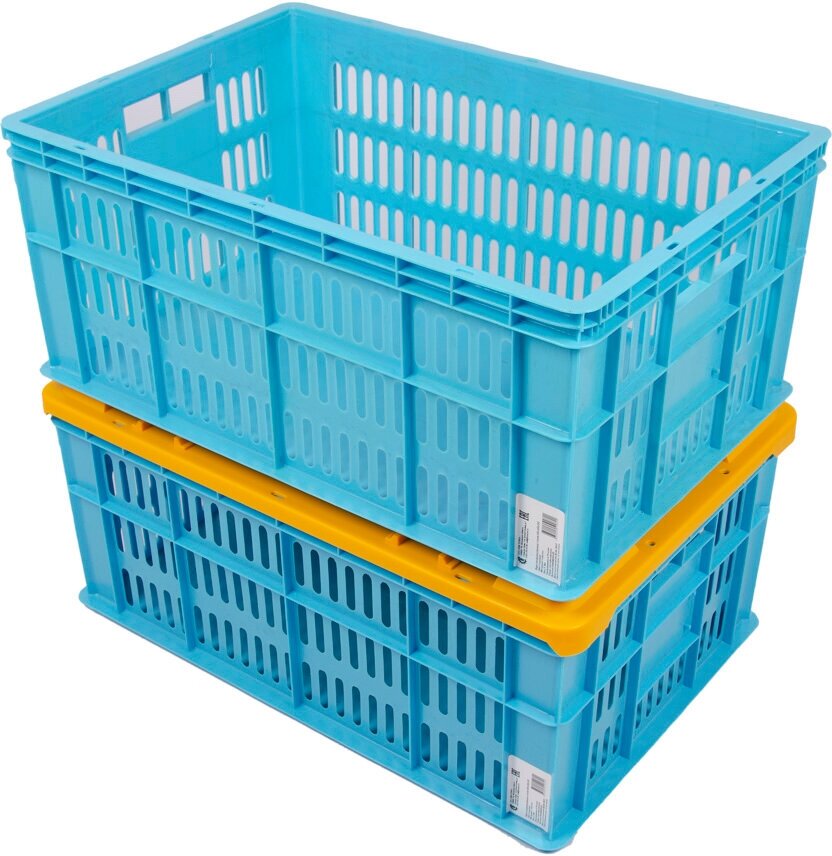 Ящик пластиковый для мяса и мясных продуктов(колбаса, фарш) 600х400х260 перфорированные стенки, голубой - фотография № 4