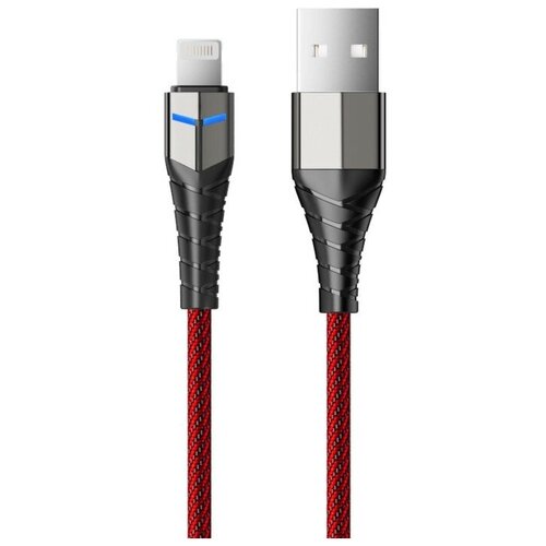 Кабель Accesstyle AL24-F100LED, Lightning - USB, 2.4А, LED, быстрая зарядка,1м,черно-красный
