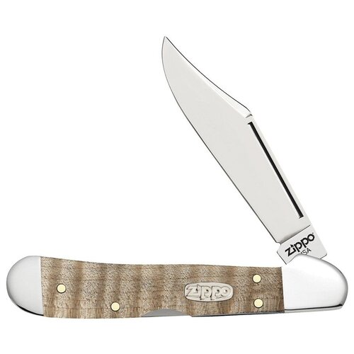 Нож перочинный ZIPPO Natural Curly Maple Mini CopperLock, 92 мм, бежевый + зажигалка ZIPPO 207