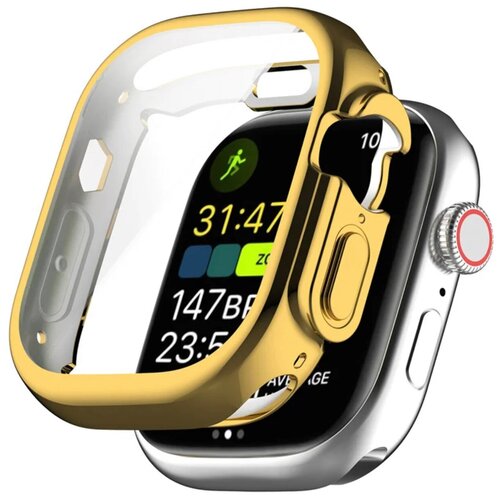 Чехол силиконовый глянцевый для Apple Watch Ultra 49 мм с защитой дисплея желтый