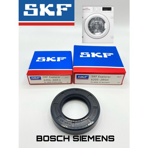 Ремкомплект бака для стиральных машин Bosch Siemens и др. /Подшипники 6204 6205 SKF оригинал + сальник 30x52x10