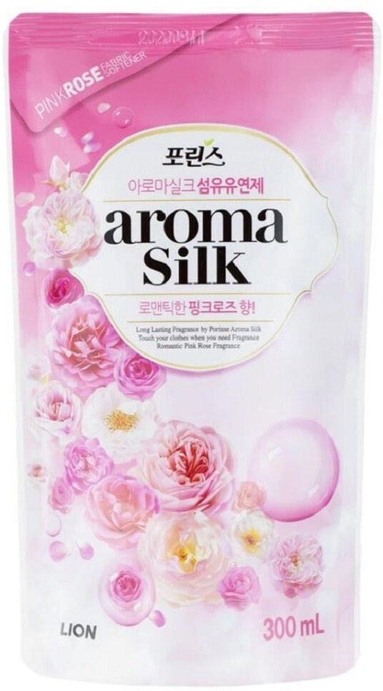 LION Porinse aroma silk pink rose - Лион Кондиционер для белья с ароматом розы, 300 мл -