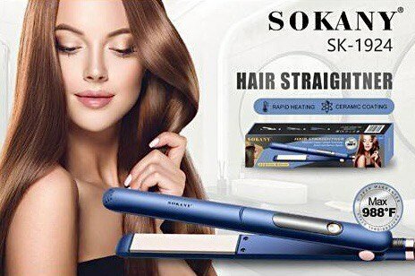 Утюжок для волос SOKANY SK-1924. эргономичный и продуманный дизайн PROFESSIONAL, керамическое покрытие. синий - фотография № 1