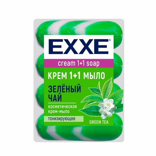 EXXE Мыло твердое косметическое 1+1 Зеленый чай, 4шт в уп, по 90г мыло туалетное крем exxe 1 1 зеленый чай 90гр зеленое полосатое экопак 4ш у