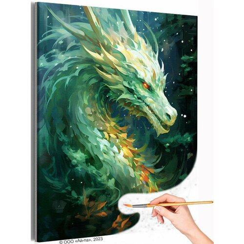 Яркий зеленый дракон Животные Символ года Новый год Фэнтези Раскраска картина по номерам на холсте AAAA-NK579