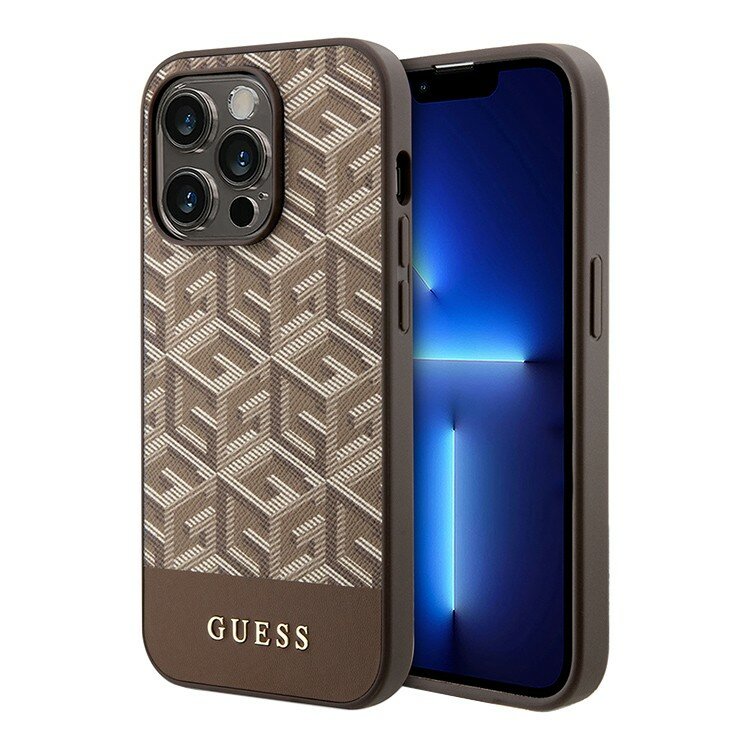 Guess для iPhone 15 Pro Max чехол PU G CUBE Hard Brown (MagSafe)