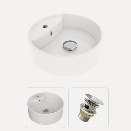 Изображение товара Раковина накладная для ванной Teymi Lina S D40 в комплекте донный клапан клик-клак с переливом хром F01564