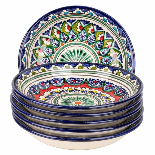 Тарелка узбекская 22 см - 6 шт (Риштан синий)