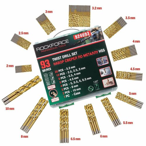 набор сверел по металлу 100пр в кейсе rf 924u100 Сверла по металлу, набор 93пр. RockForce RF-924U93