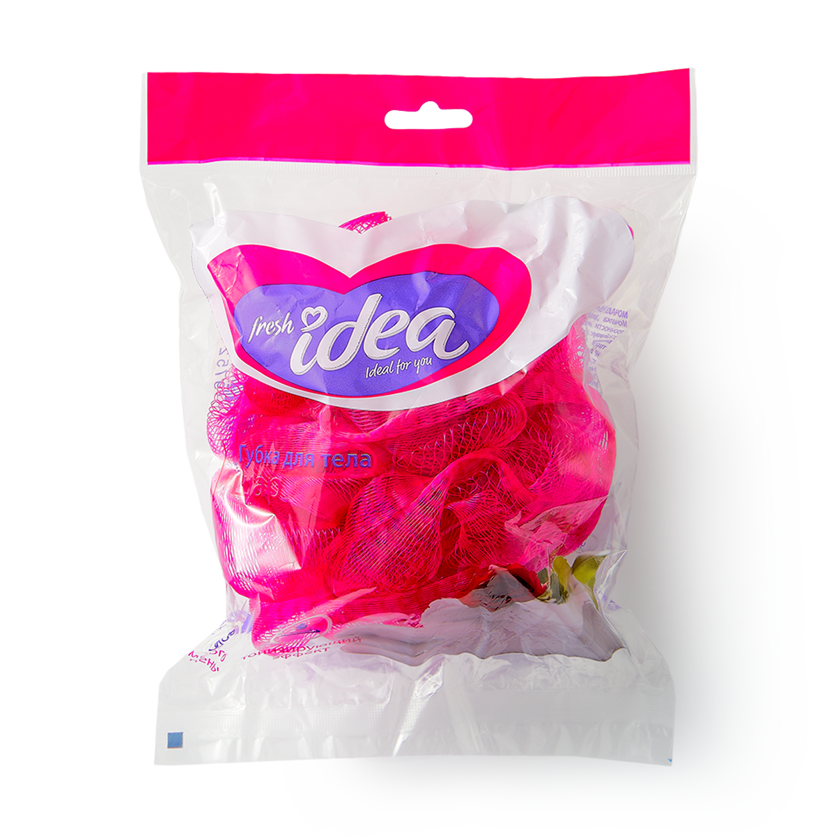 Губка для тела Fresh Idea, нейлон, голубая/розовая, круглая, 12 см
