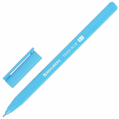 Упаковка 48 шт Ручка шариковая BRAUBERG TRIOS BLUE синяя трехгранная корпус голубой игольчатый узел 07 мм линия 05 мм 144158 1056₽