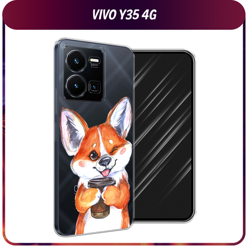 Силиконовый чехол на Vivo Y35 4G / Виво Y35 4G Корги с кофе, прозрачный силиконовый чехол лунокосильщик на vivo y35 4g виво y35 4g