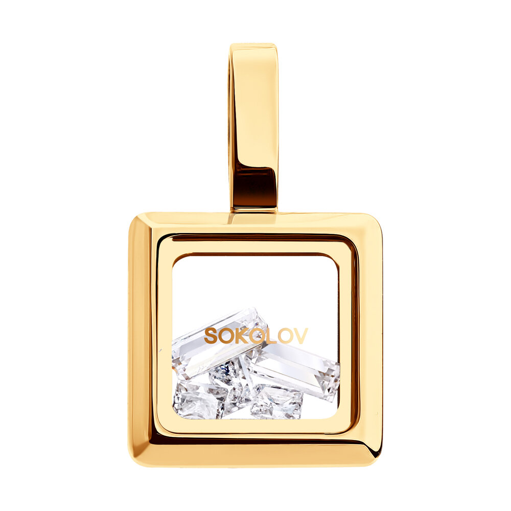 Подвеска Diamant online, красное золото, 585 проба, Swarovski Zirconia, стекло, минеральное стекло