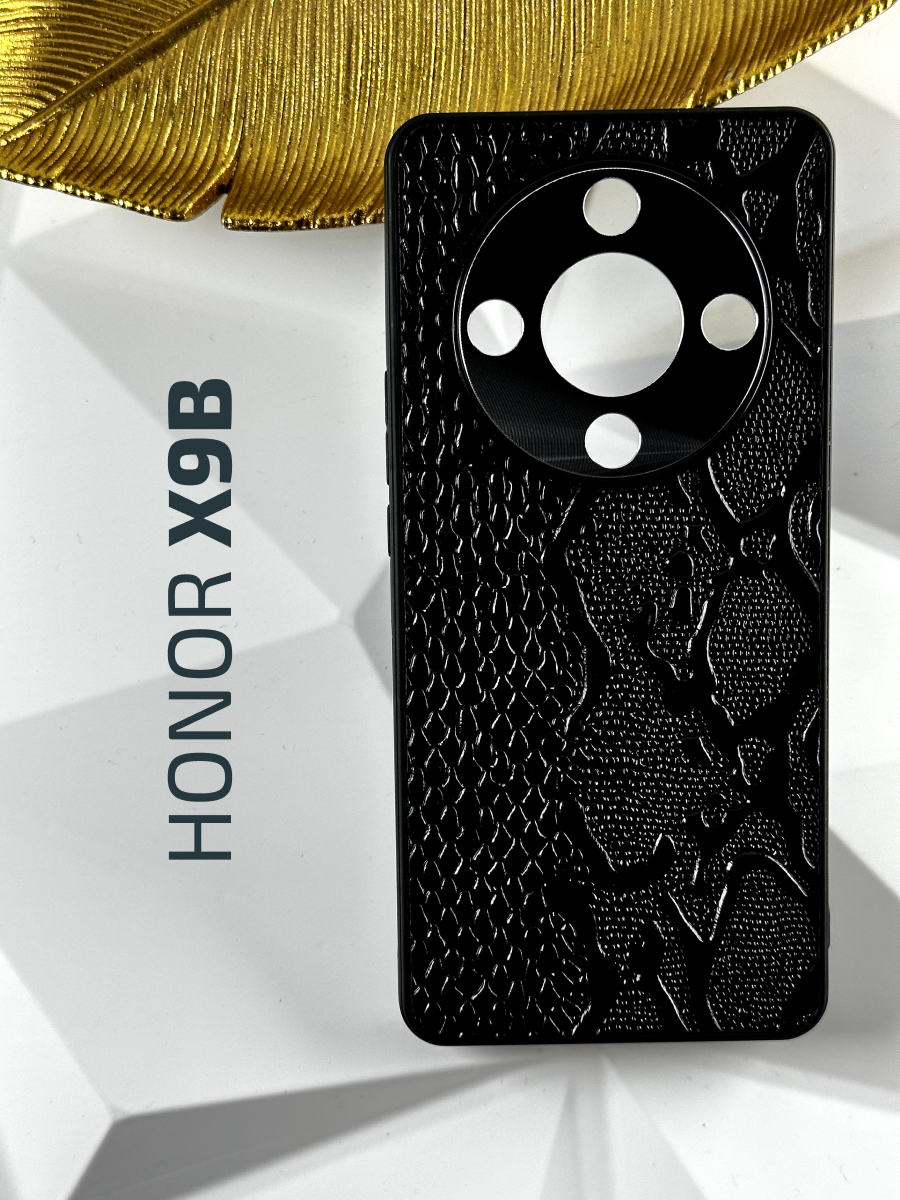 Чехол Honor X9b/ Чехол на Хонор Х9б кожаный, с защитой камеры, змея, черный
