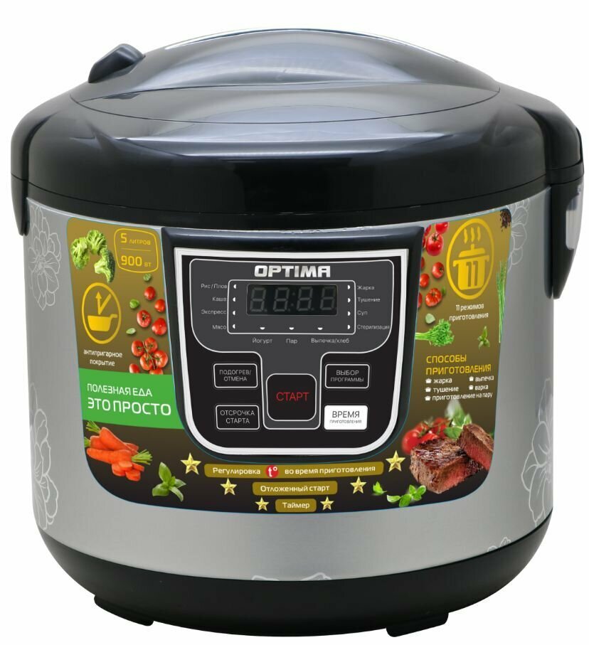фото Мультиварка (OPTIMA MC-5101 черный, цветы)