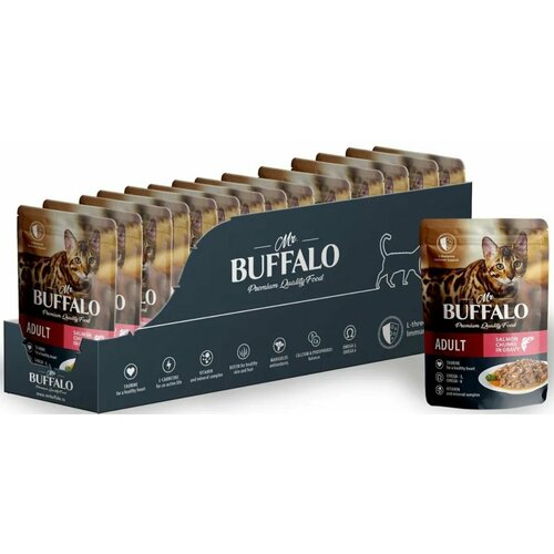 Mr.Buffalo Влажный корм для взрослых кошек с чувствительной кожей Adult Hair & Skin, лосось в соусе, 85 г, 24 шт