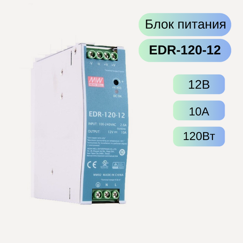 Изображение товара EDR-120-12 MEAN WELL Источник питания, 12В, 10А, 120Вт