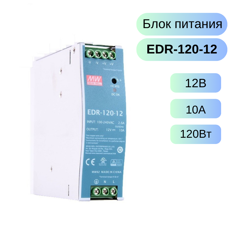 EDR-120-12 MEAN WELL Источник питания, 12В, 10А, 120Вт