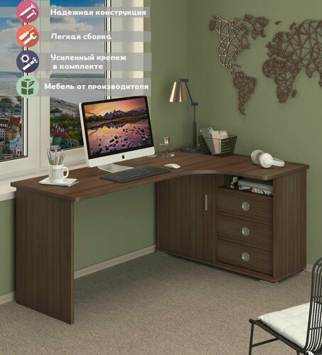 Изображение товара Стол компьютерный Мэрдэс СР-185С ш-прав Шамони-Ч, угловой, с ящиками, ЛДСП