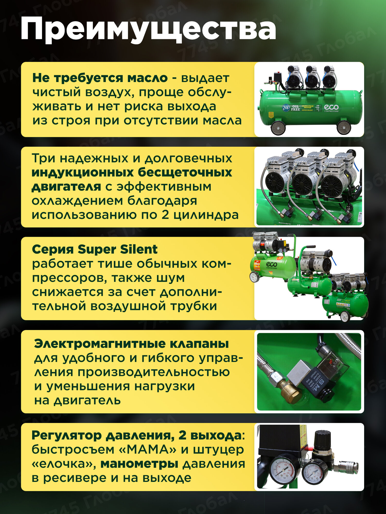 Компрессор воздушный безмасляный ECO AE-100-OF1 100 л (EC2610-1) — фото 1