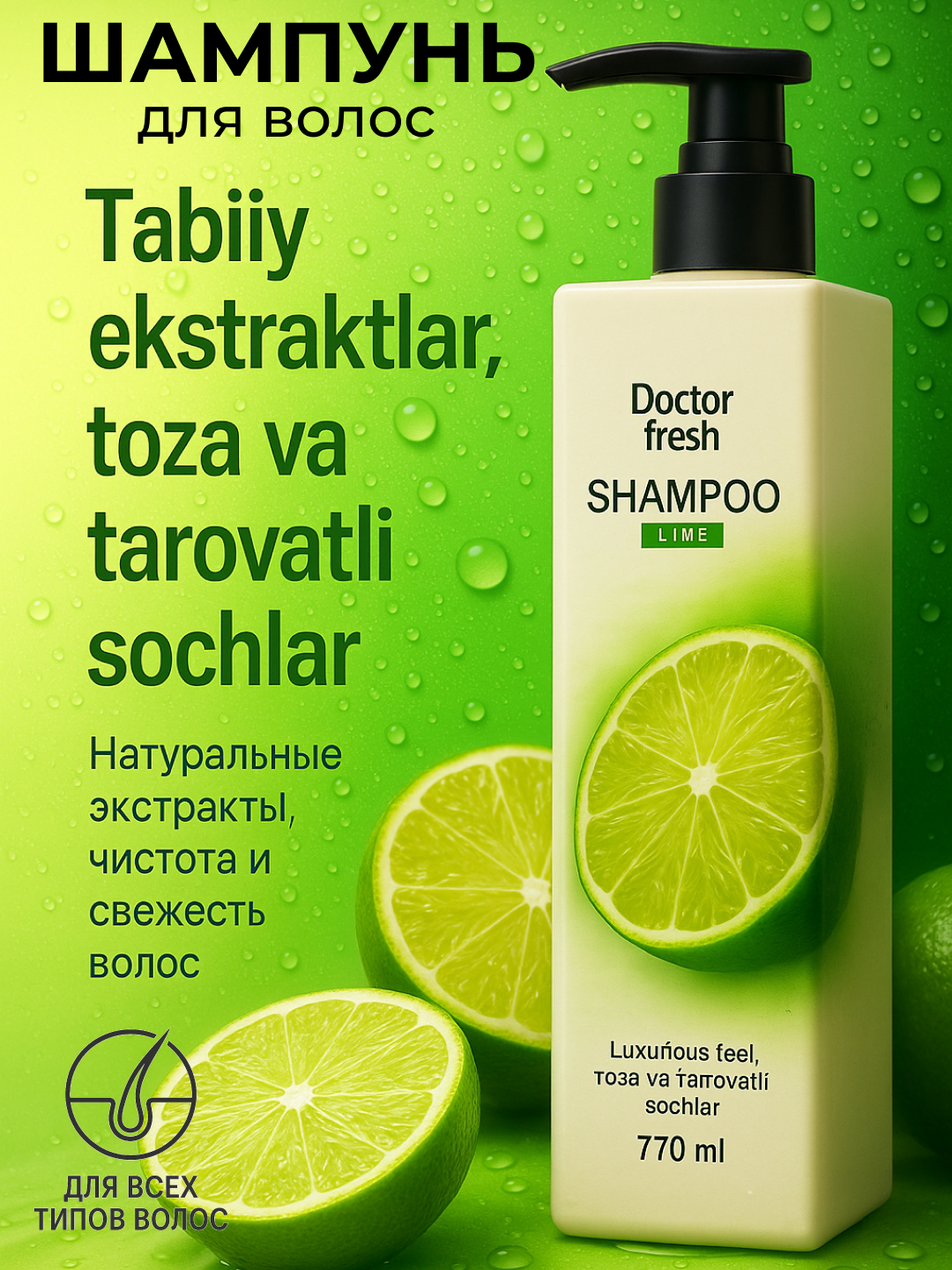 Шампунь Doctor Fresh, для всех типов, натуральный уход, 770мл